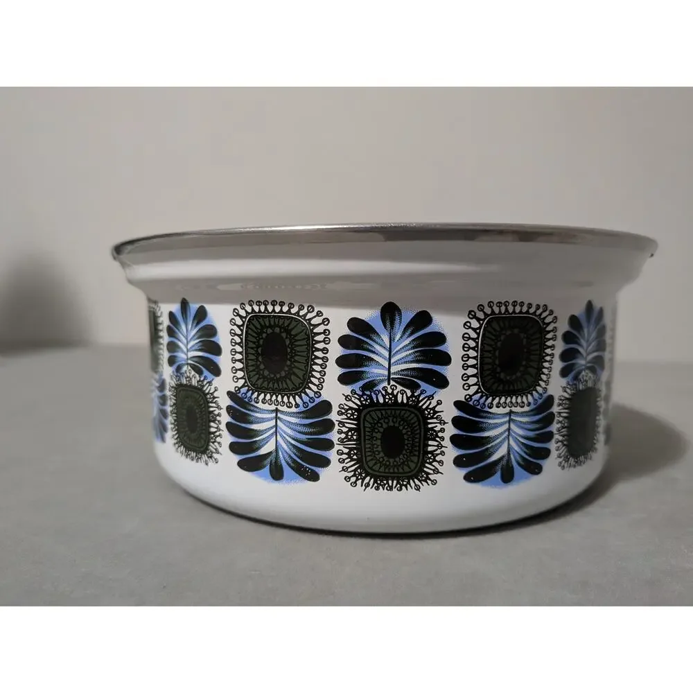Vintage Austria Email Enamel Saucepan MCM Blue Green Peacock Universal Pot 1970s